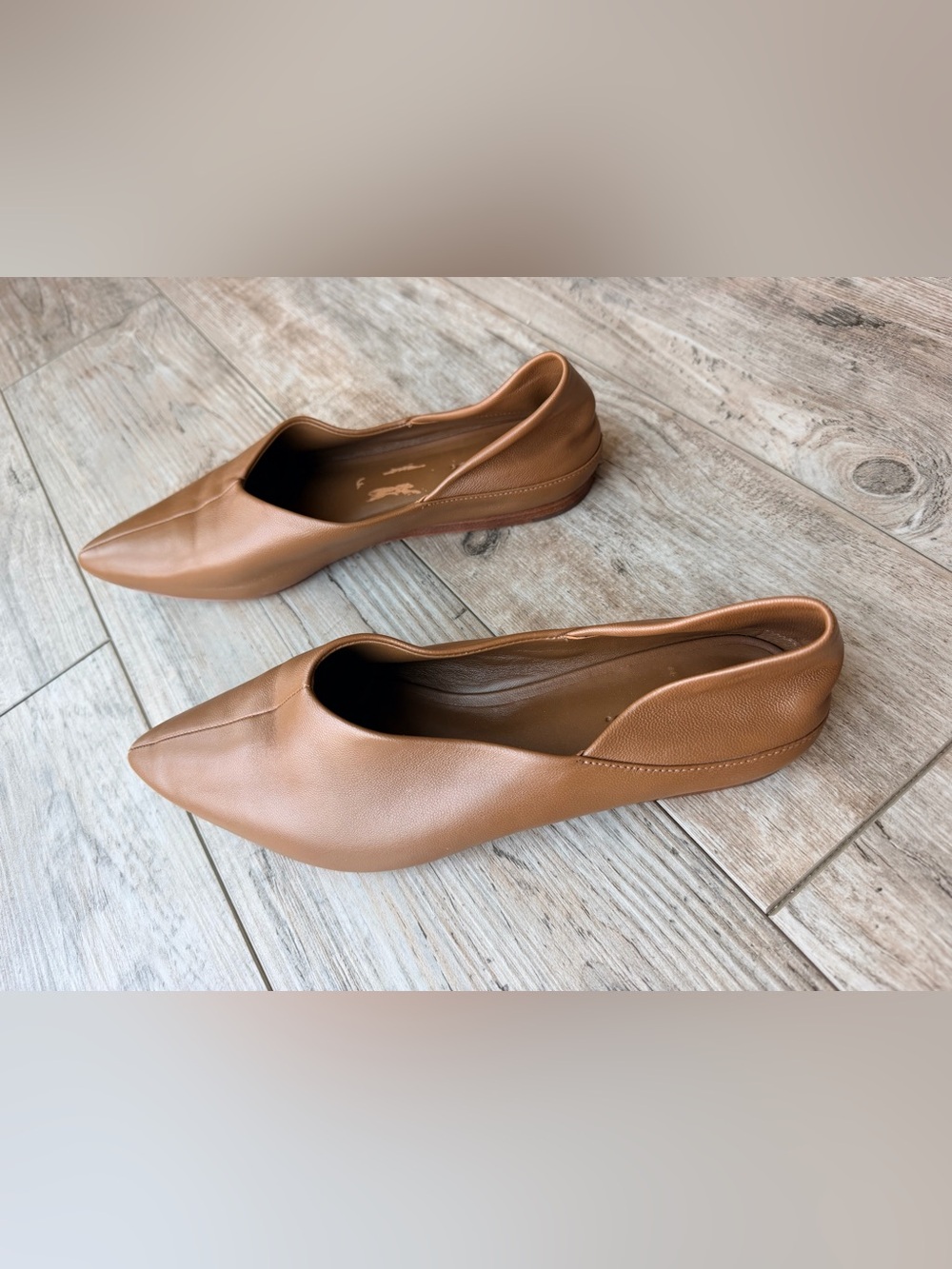 Vince Lex Tan Leather Asymmetrical Pointed Toe Ballet Flats Minimalist 8.5 - Picture 3 of 6